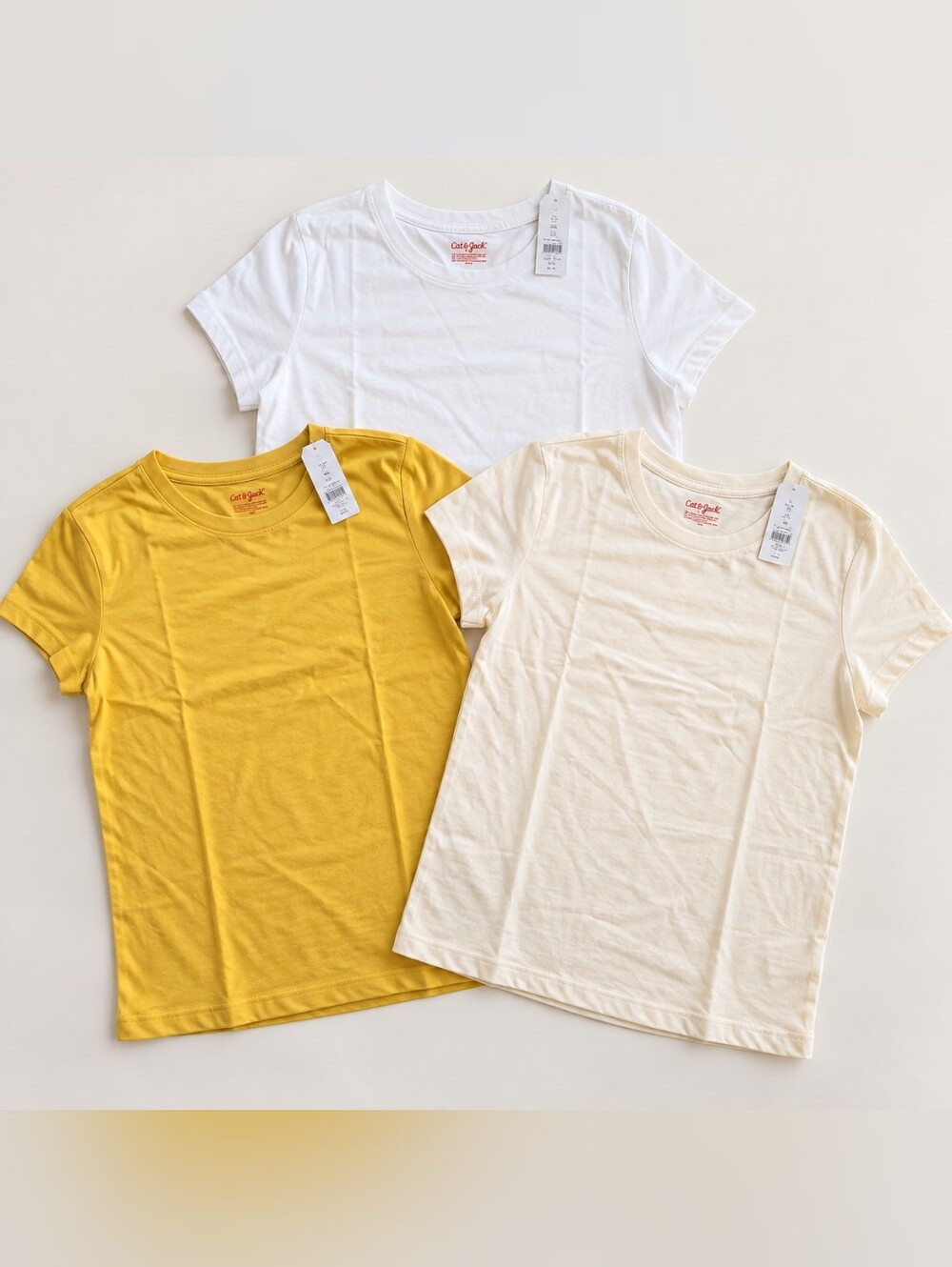 CAT & JACK Plus XXL NWT T-Shirts Short SleeveYellow Cream White Lot Of 3